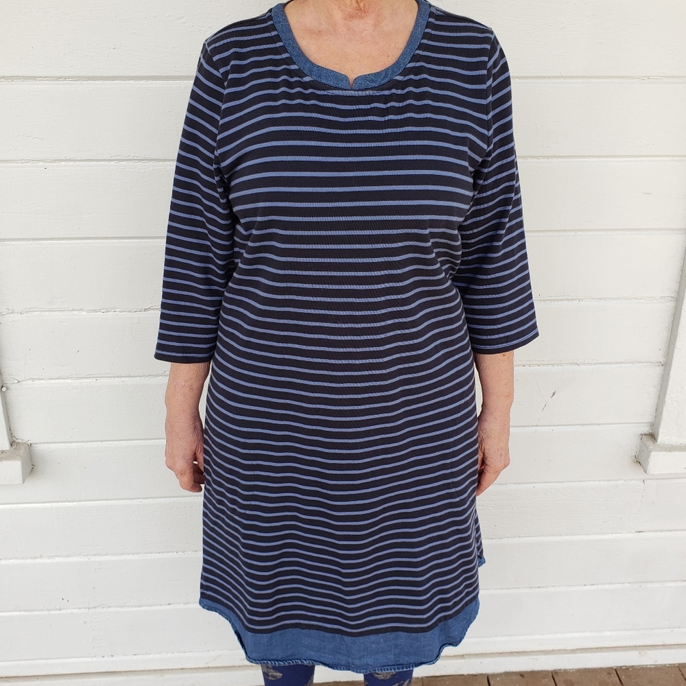 J. Jill Blue Striped Cotton 3/4 Sleeve Shift Dress - Picture 8 of 8